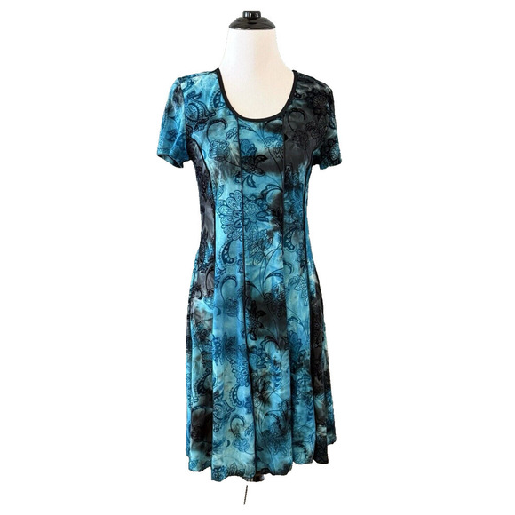 Vintage 90s Dress Y2K Fairy Velvet Burnout Swing Stretch Size Medium Whimsigoth - Picture 1 of 11
